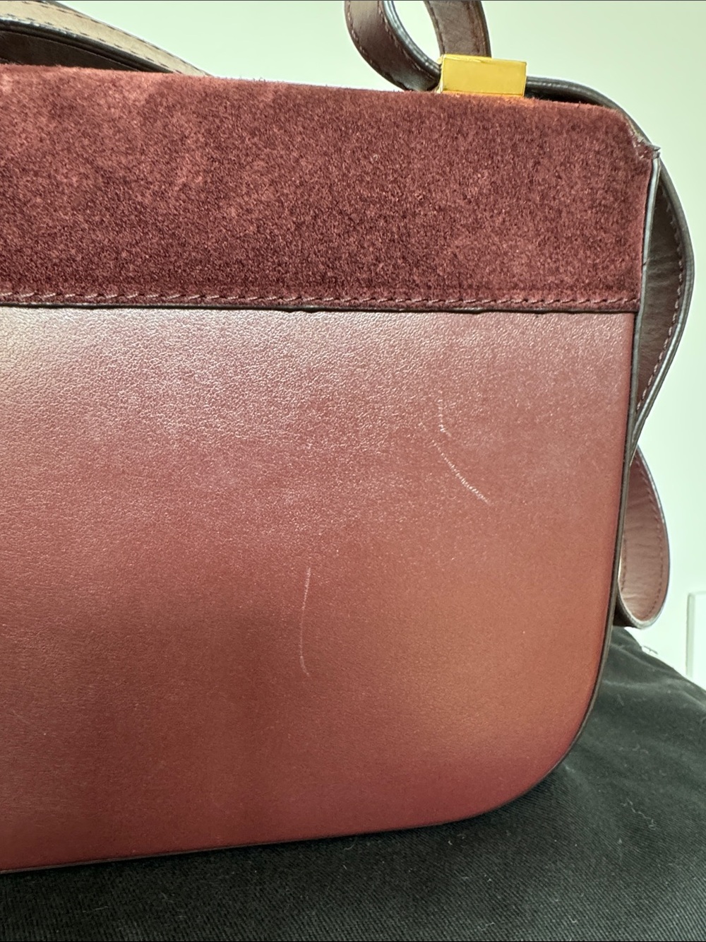 DeMellier Wine Burgundy Suede The Vancuver Crossbody with Gold Hardware - Picture 3 of 10
